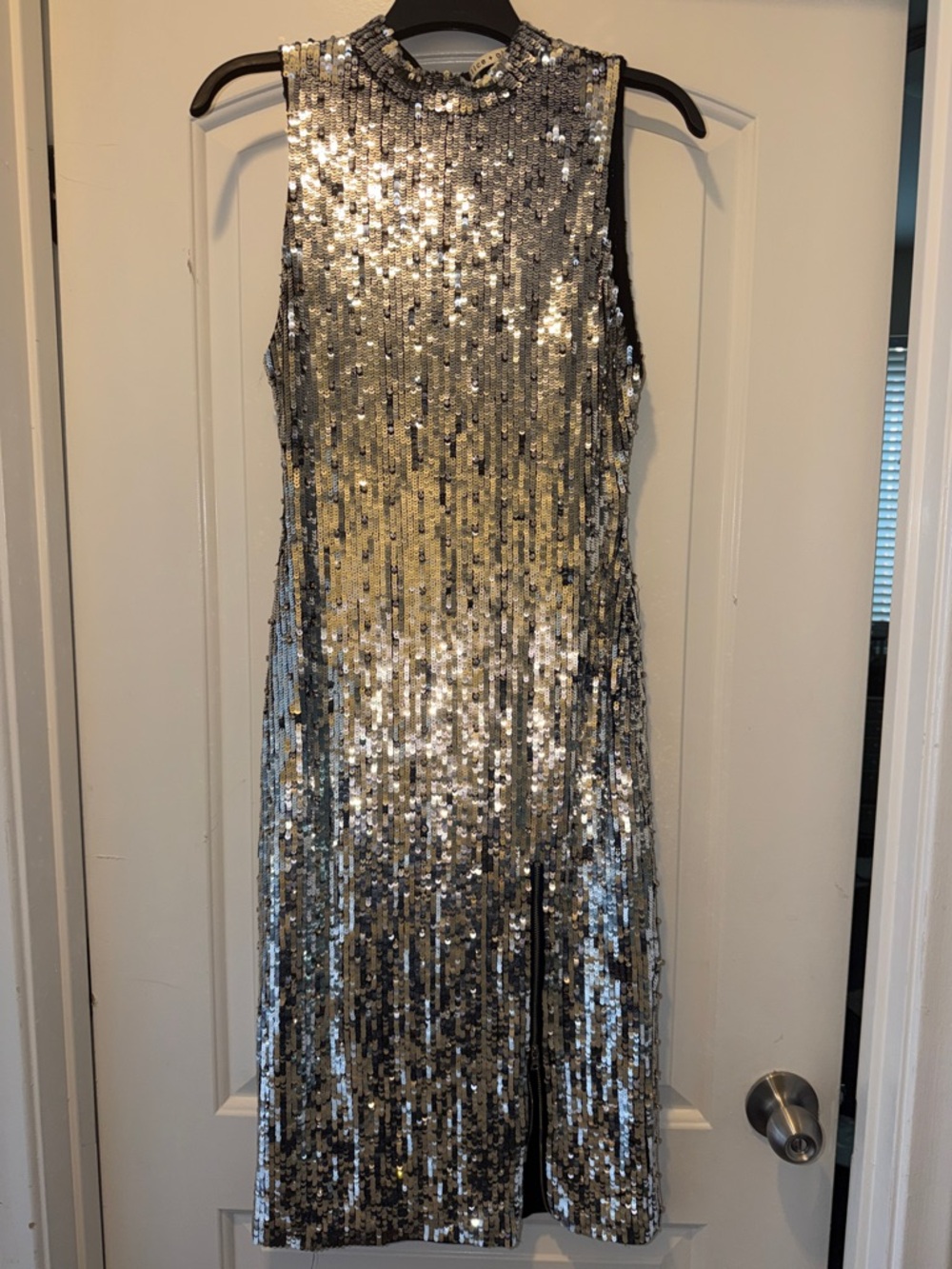 Alice + Olivia Silver Sequin and rhinestones Midi Dress